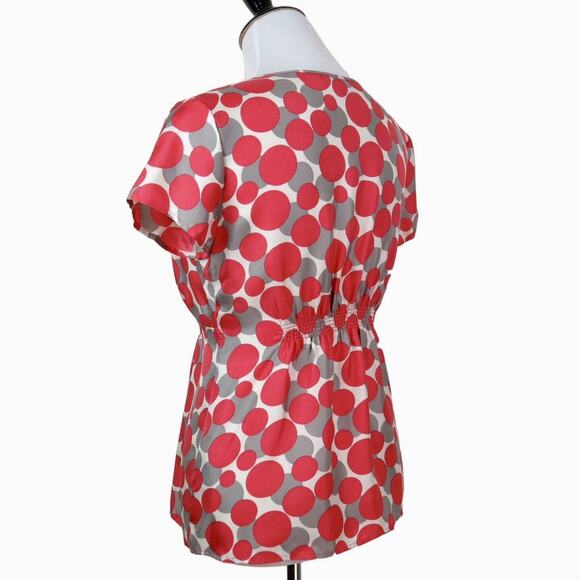 Boden US 4 100% Silk Blouse Polka Dot Print Orange Gray WA270 - Picture 3 of 8